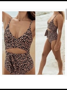 Leopard Print Cutout One-Piece Wrap Swimsuit - Leopard